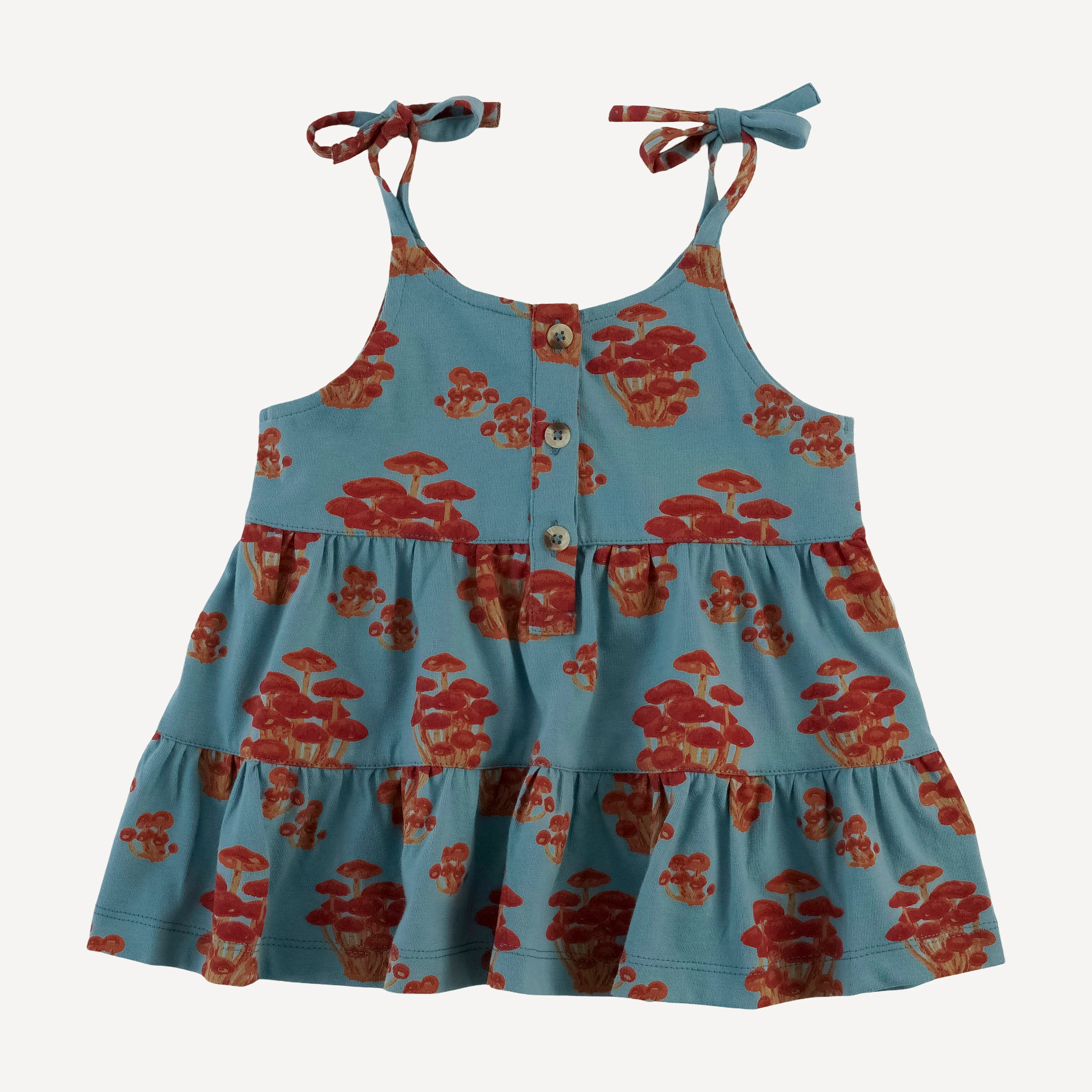spaghetti tie prairie + bike short set | red mushroom bunch | organic cotton jersey - Image 3