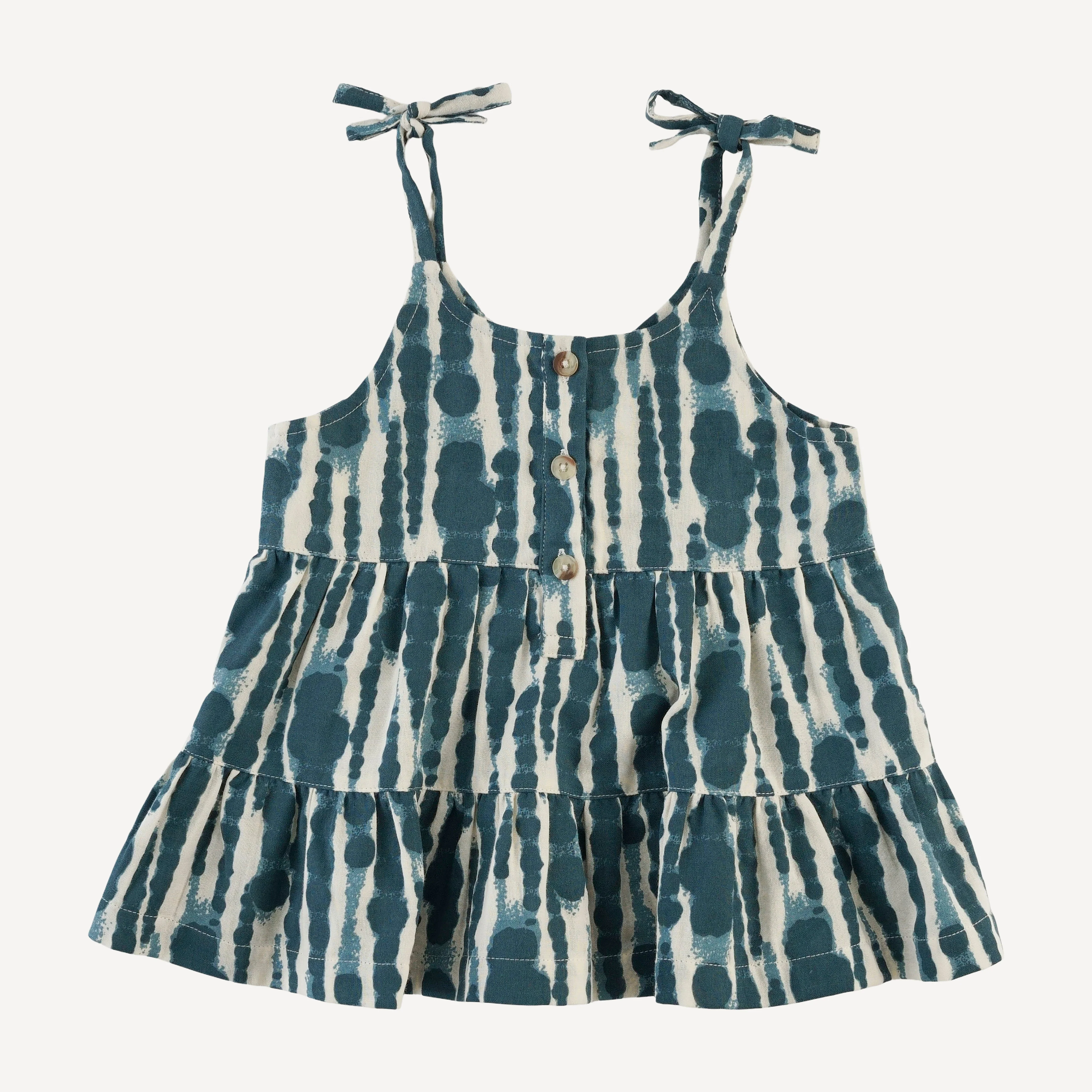 spaghetti tie prairie + bike short set | tapestry water drops | organic cotton gauze - Image 3