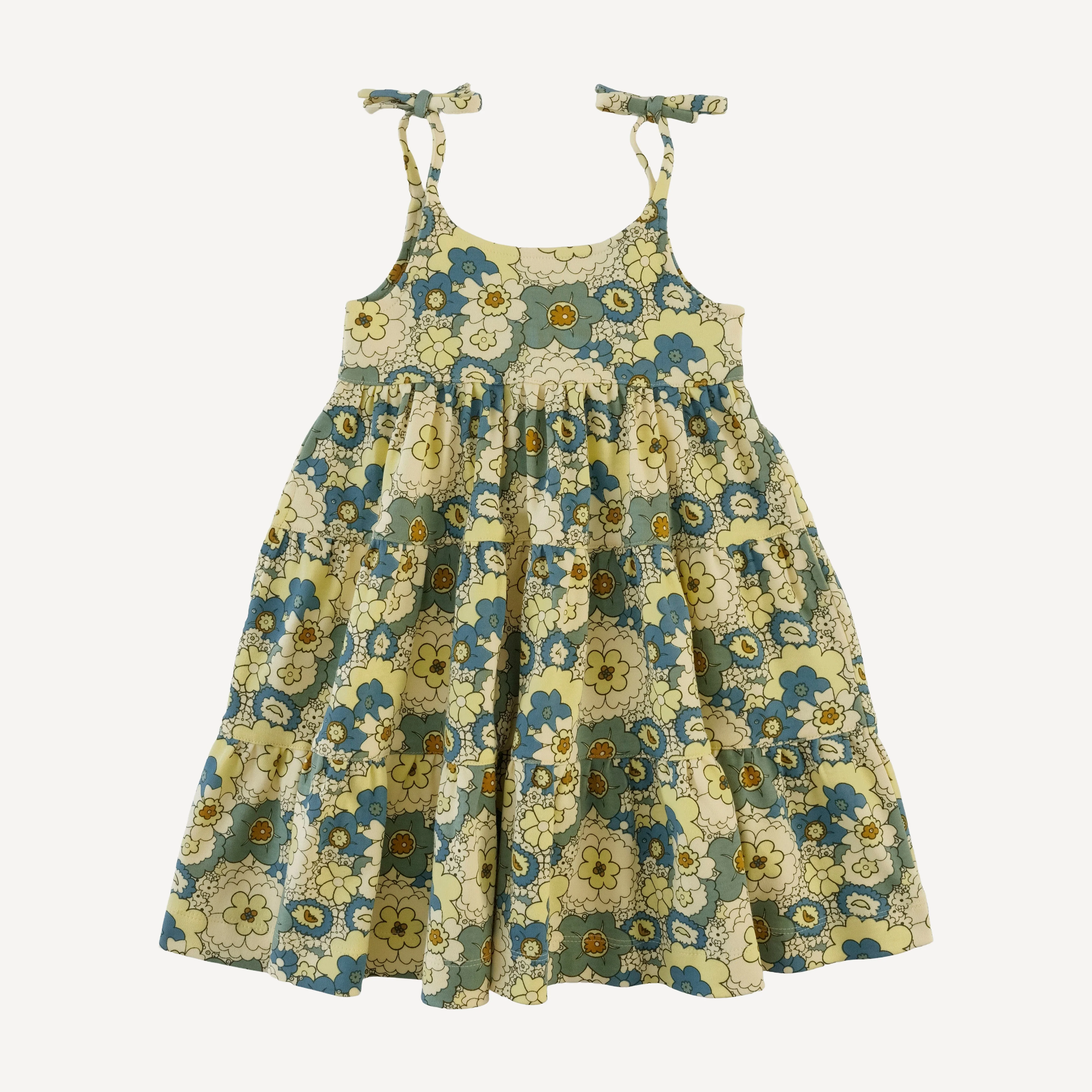 spaghetti tie prairie dress | 60s floral | organic cotton interlock