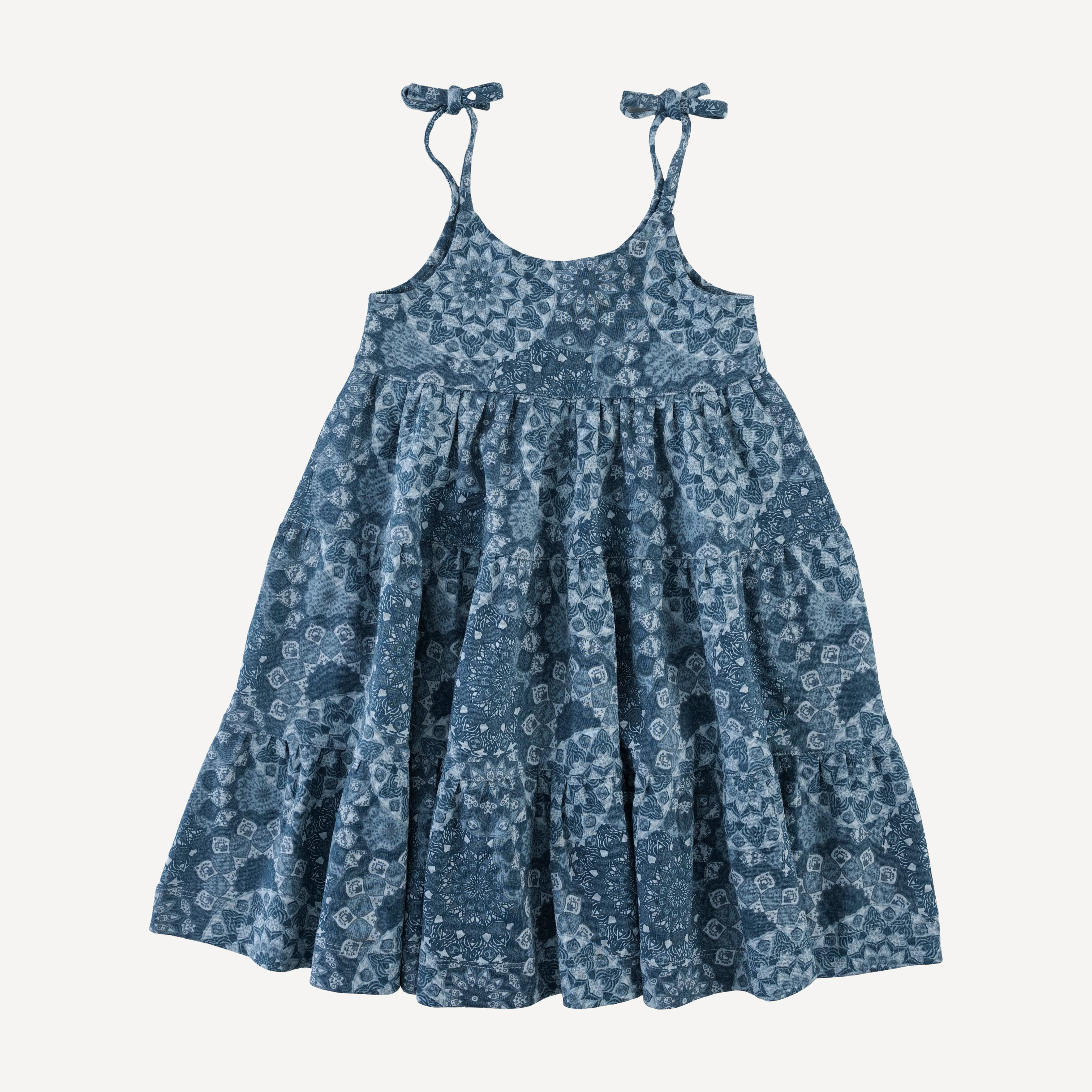 spaghetti tie prairie dress | celestial mandala | organic cotton interlock