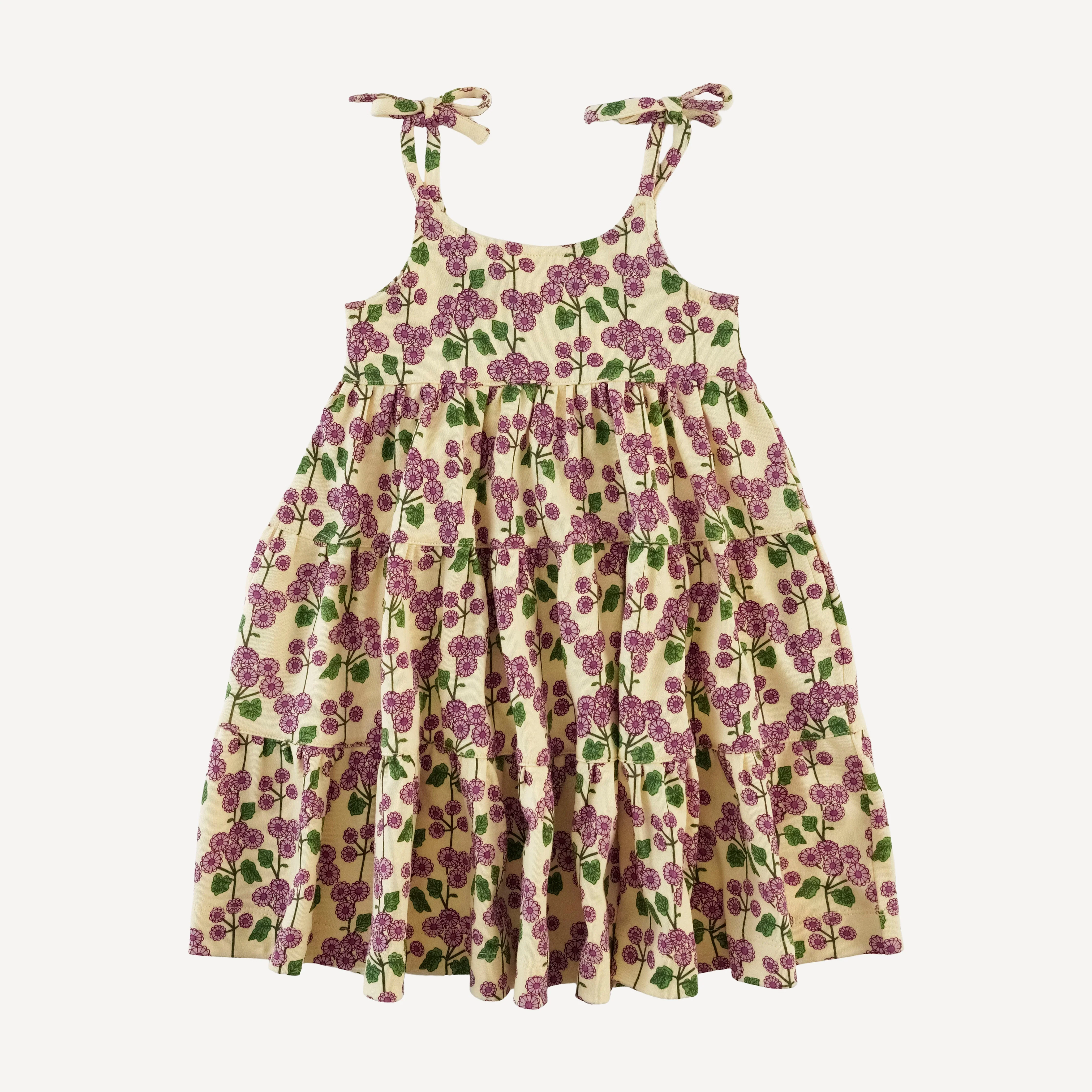 spaghetti tie prairie dress | mauve flower stripe | organic cotton interlock