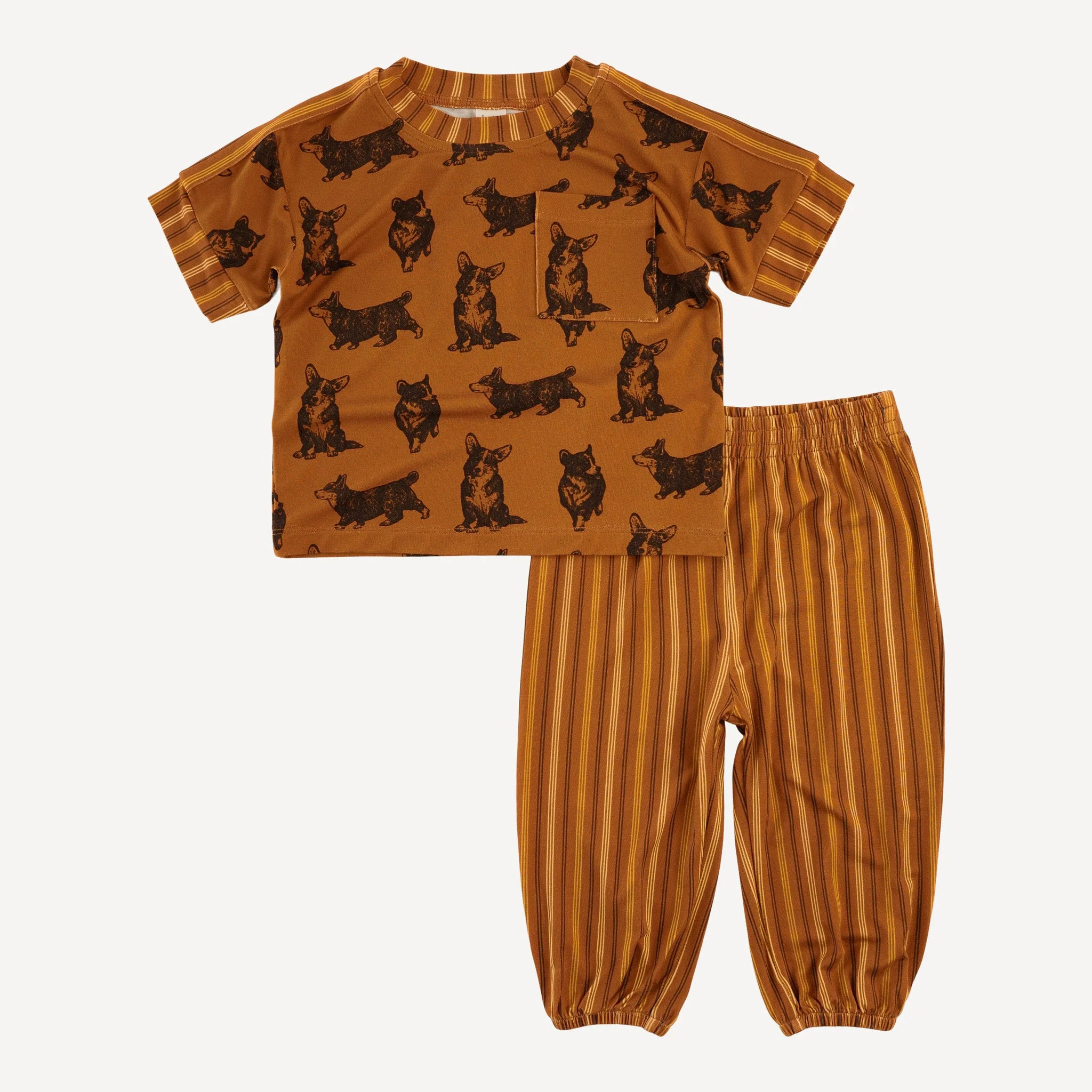 sport pocket tee + jogger set | corgis | light weight bamboo