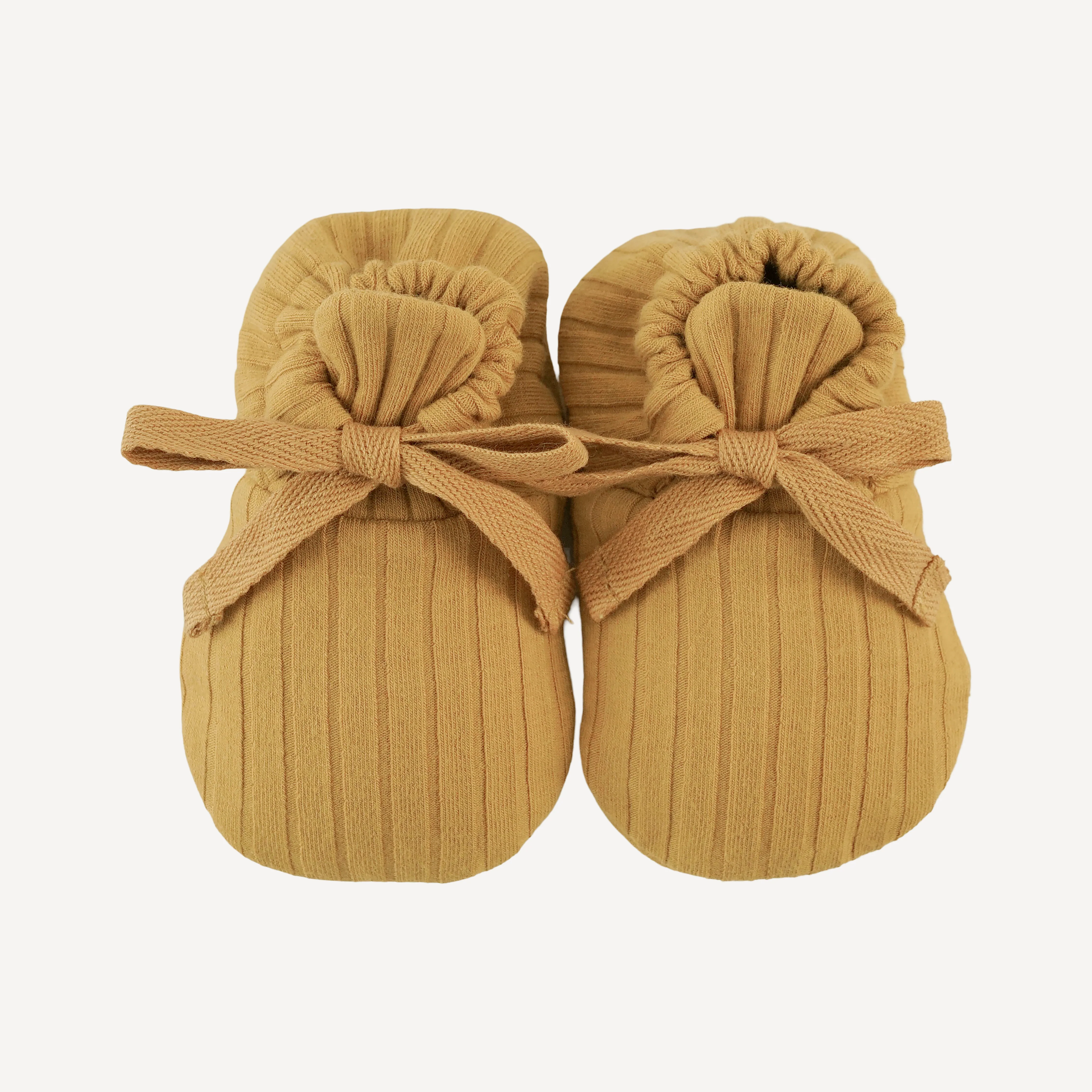 tie booties | honey mustard | organic cotton wide rib