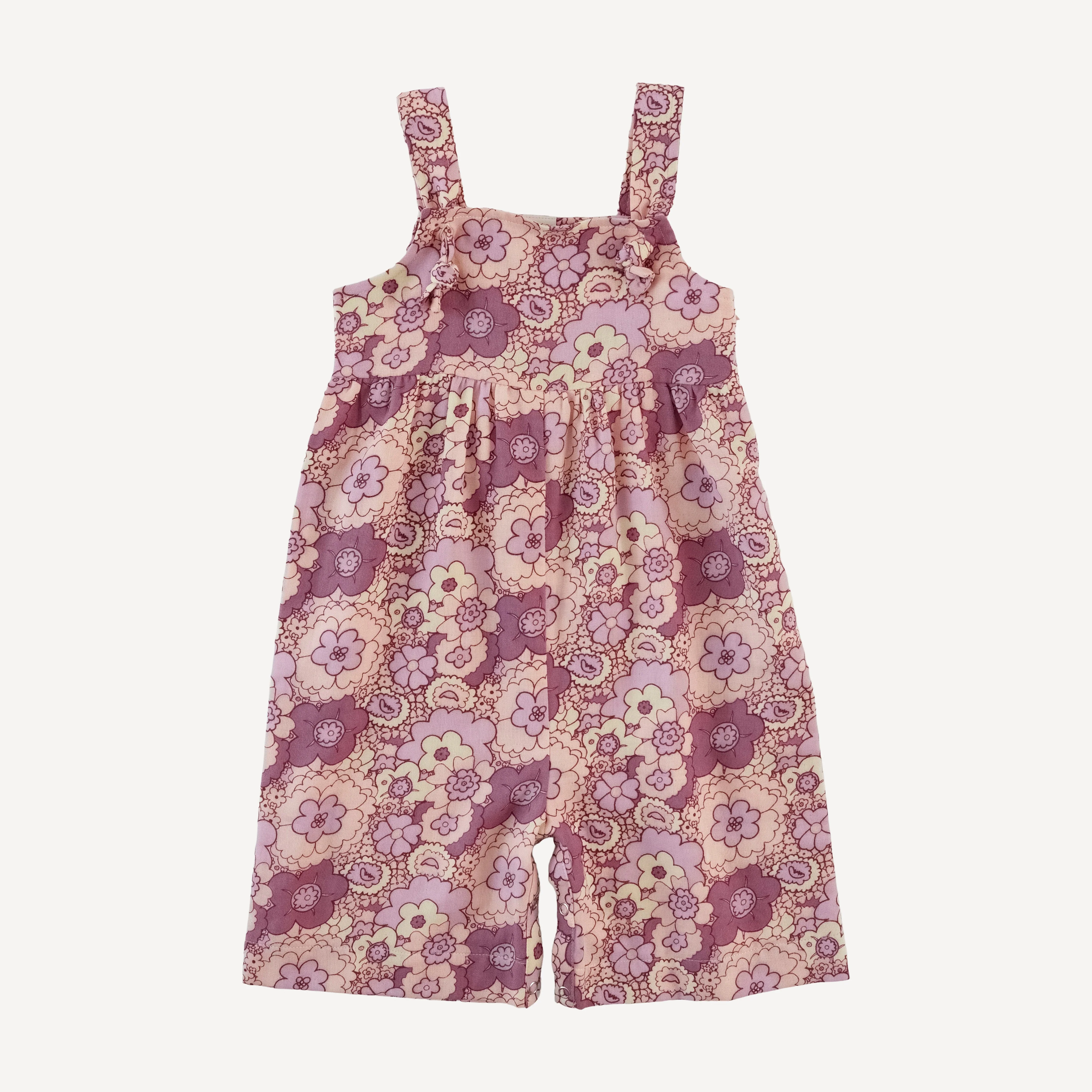 tie overall gaucho jumpsuit | mauve 60s floral | organic cotton gauze