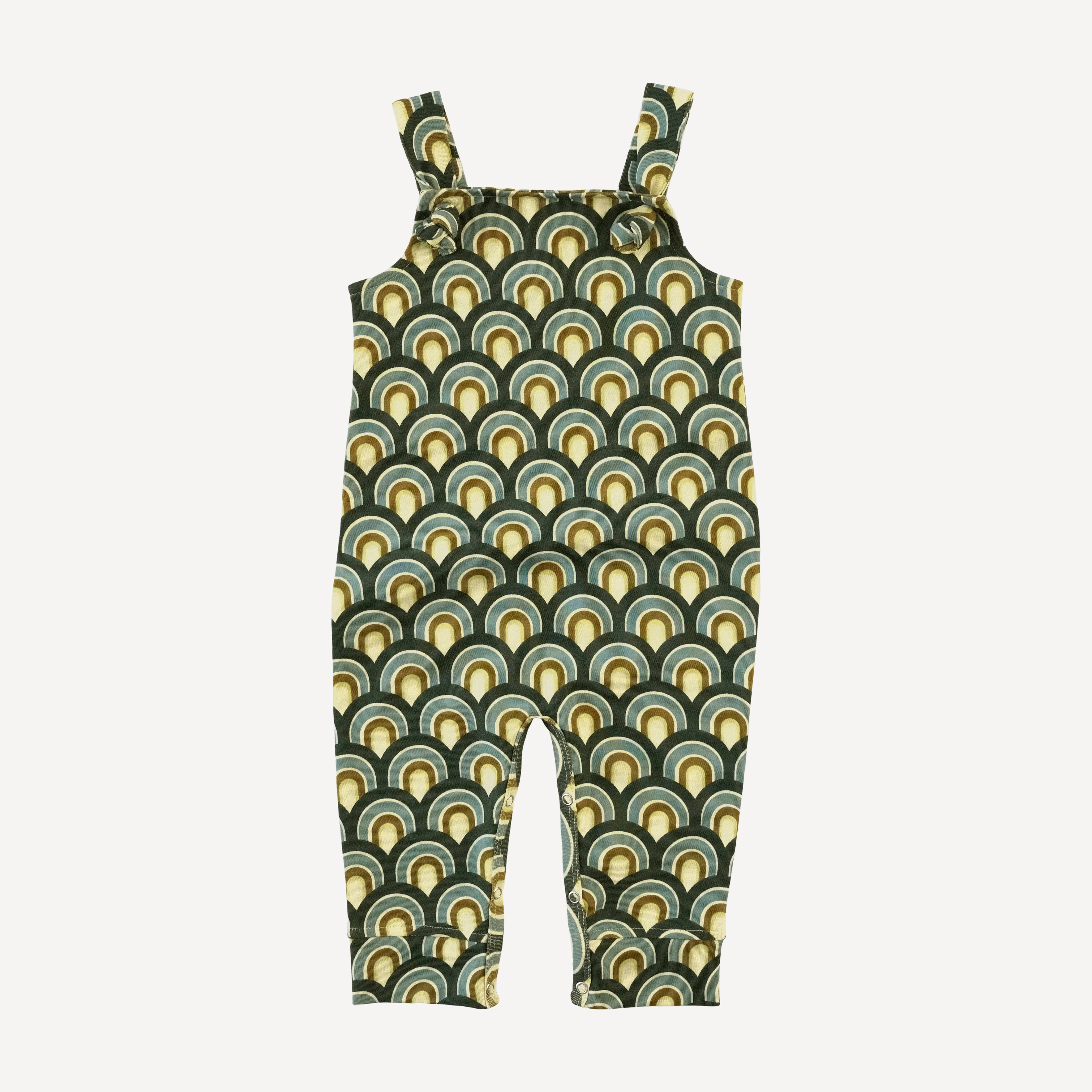 tie overall jumpsuit | green modern scallop | organic cotton interlock
