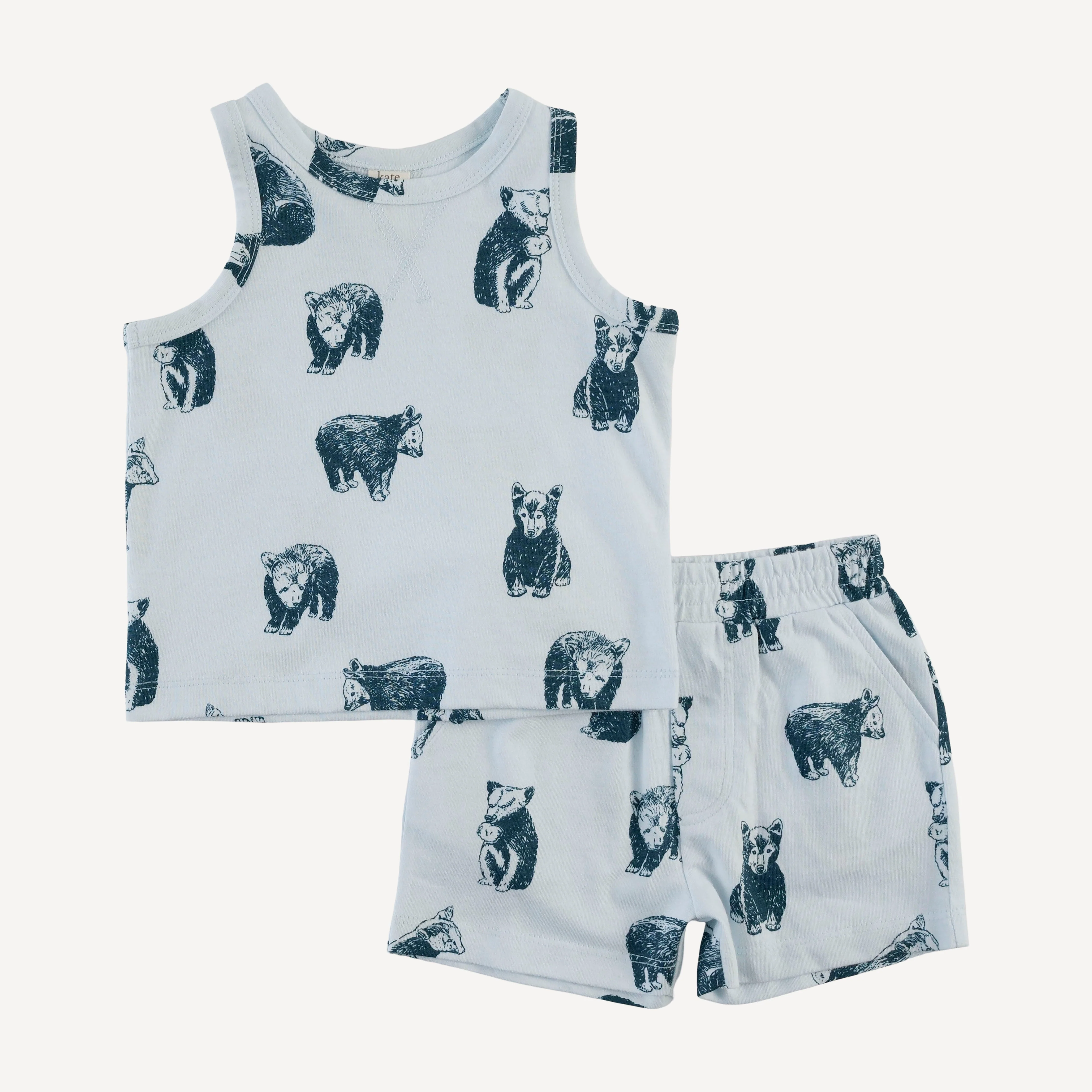 topstitch tank + relaxed short set | blue bear cubs | organic cotton jersey