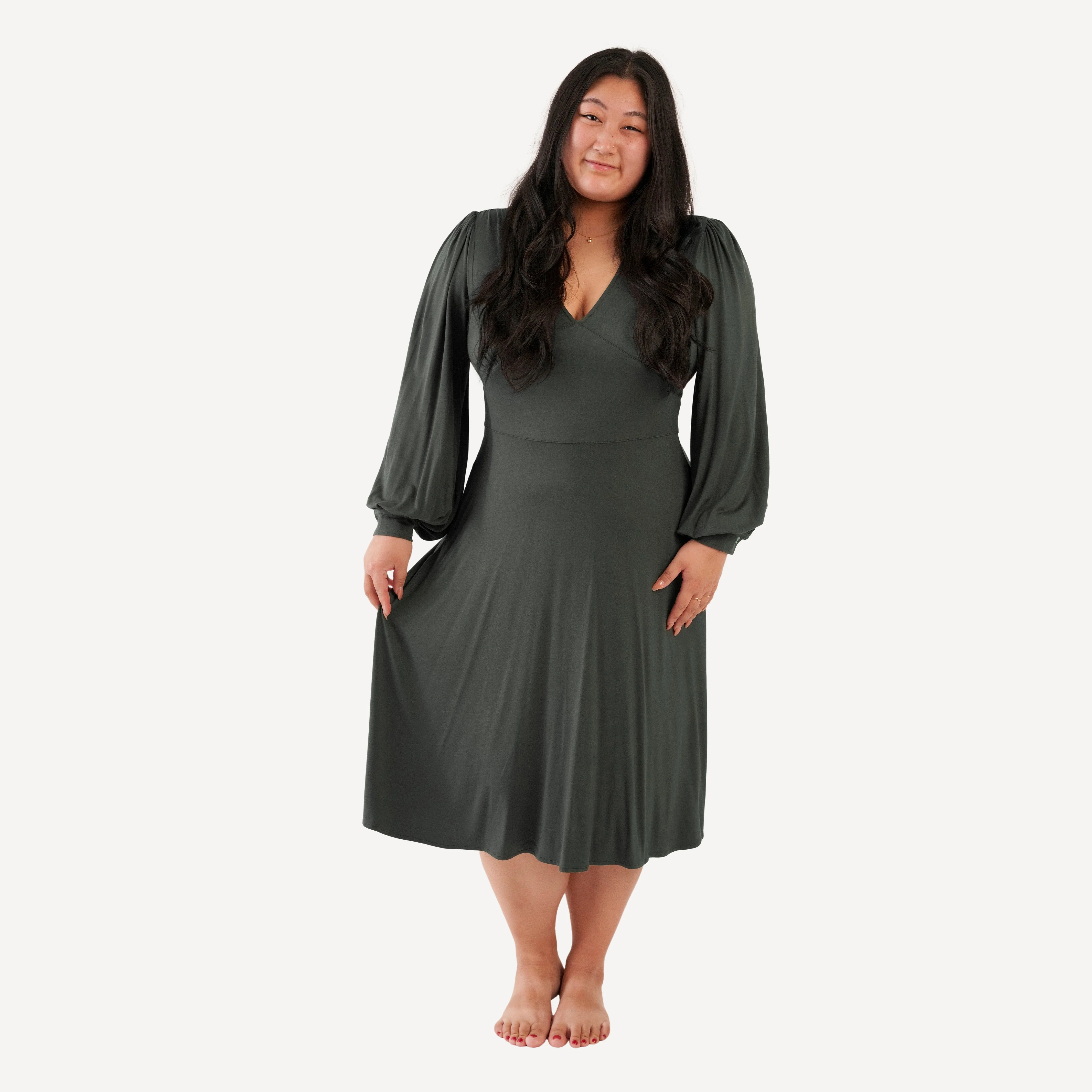 womens balloon sleeve dress | beluga | bamboo