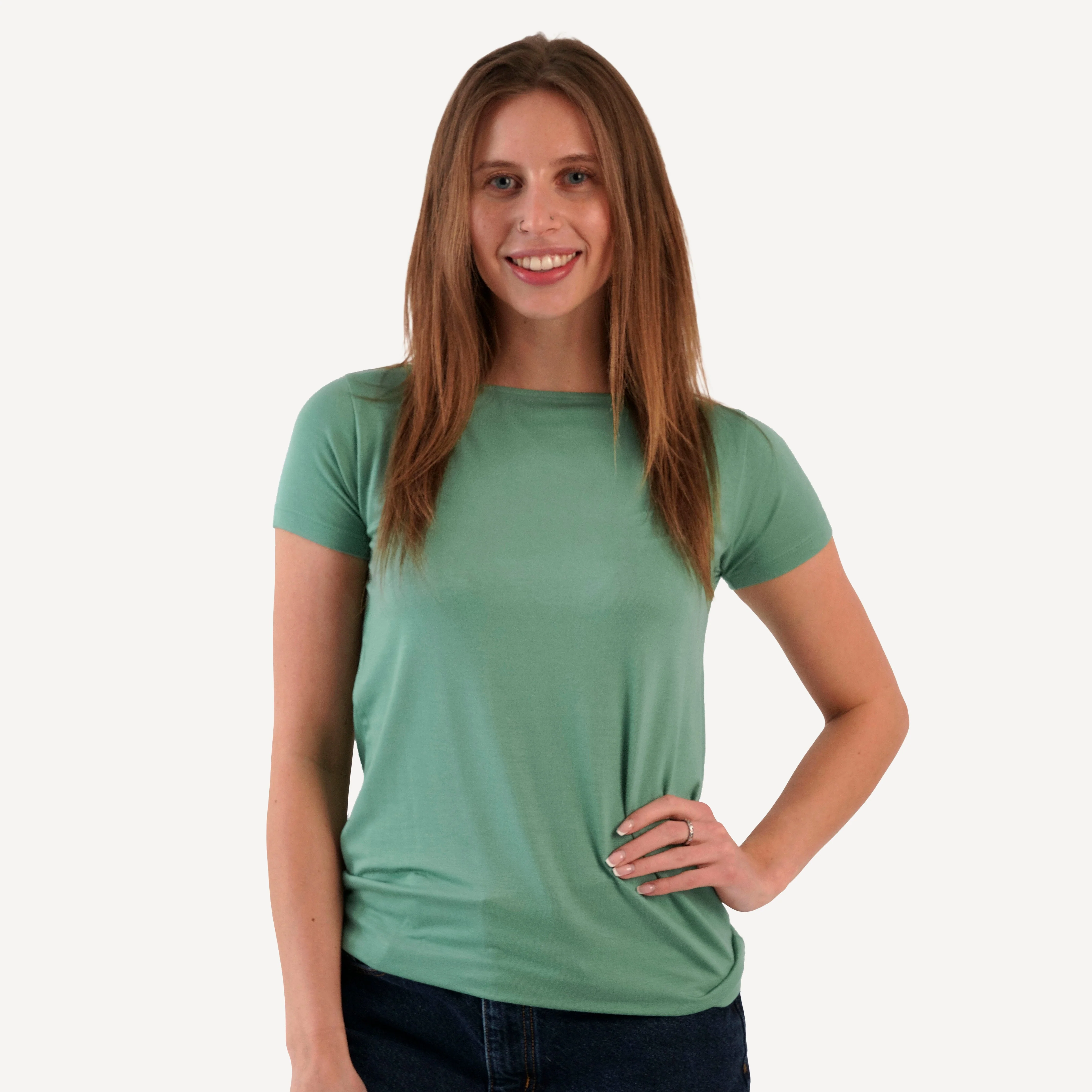 womens boat neck tee | malachite | bamboo