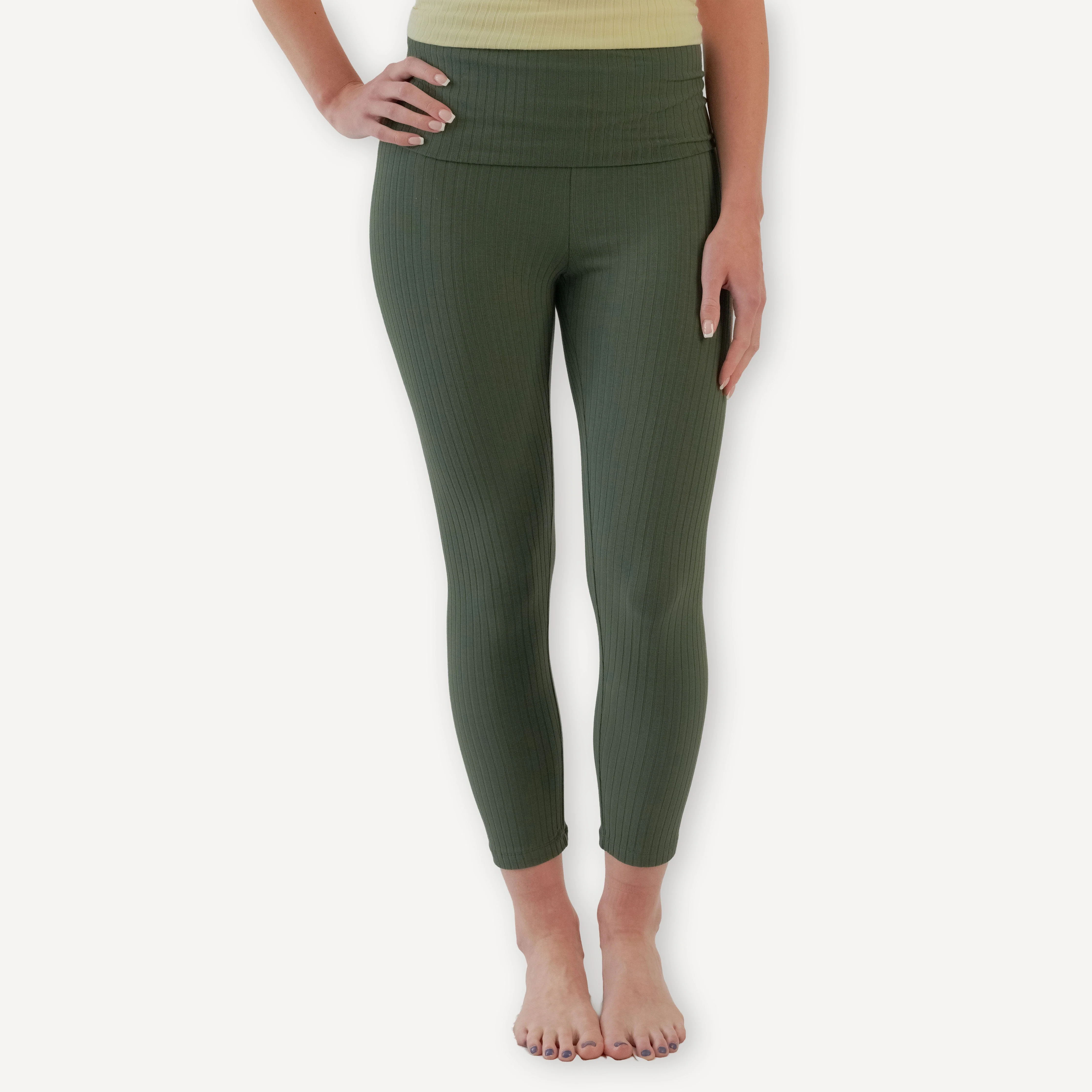 womens cropped rolled legging | thyme | organic cotton wide rib
