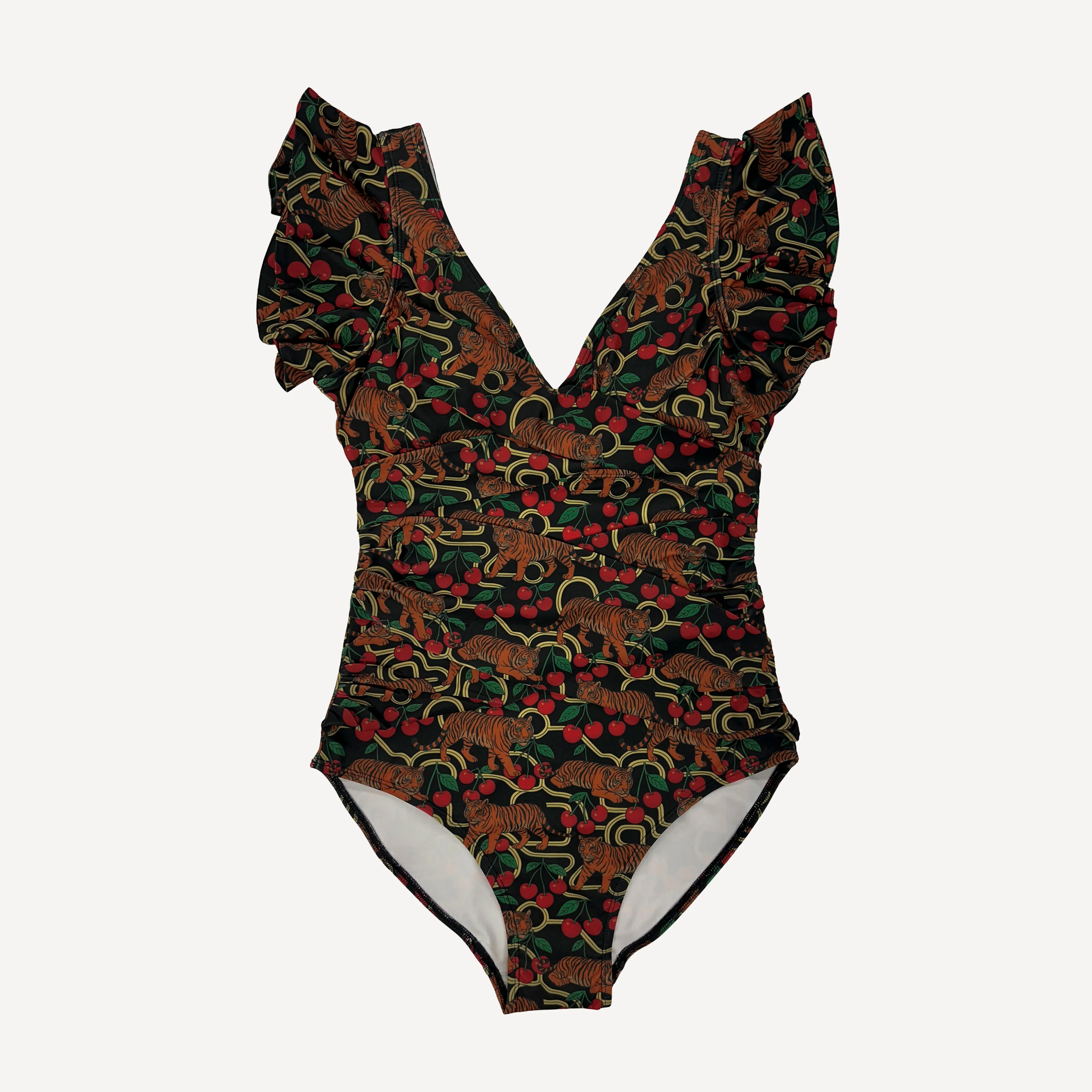 womens flutter sleeve one piece swimsuit | tiger + cherries | swim