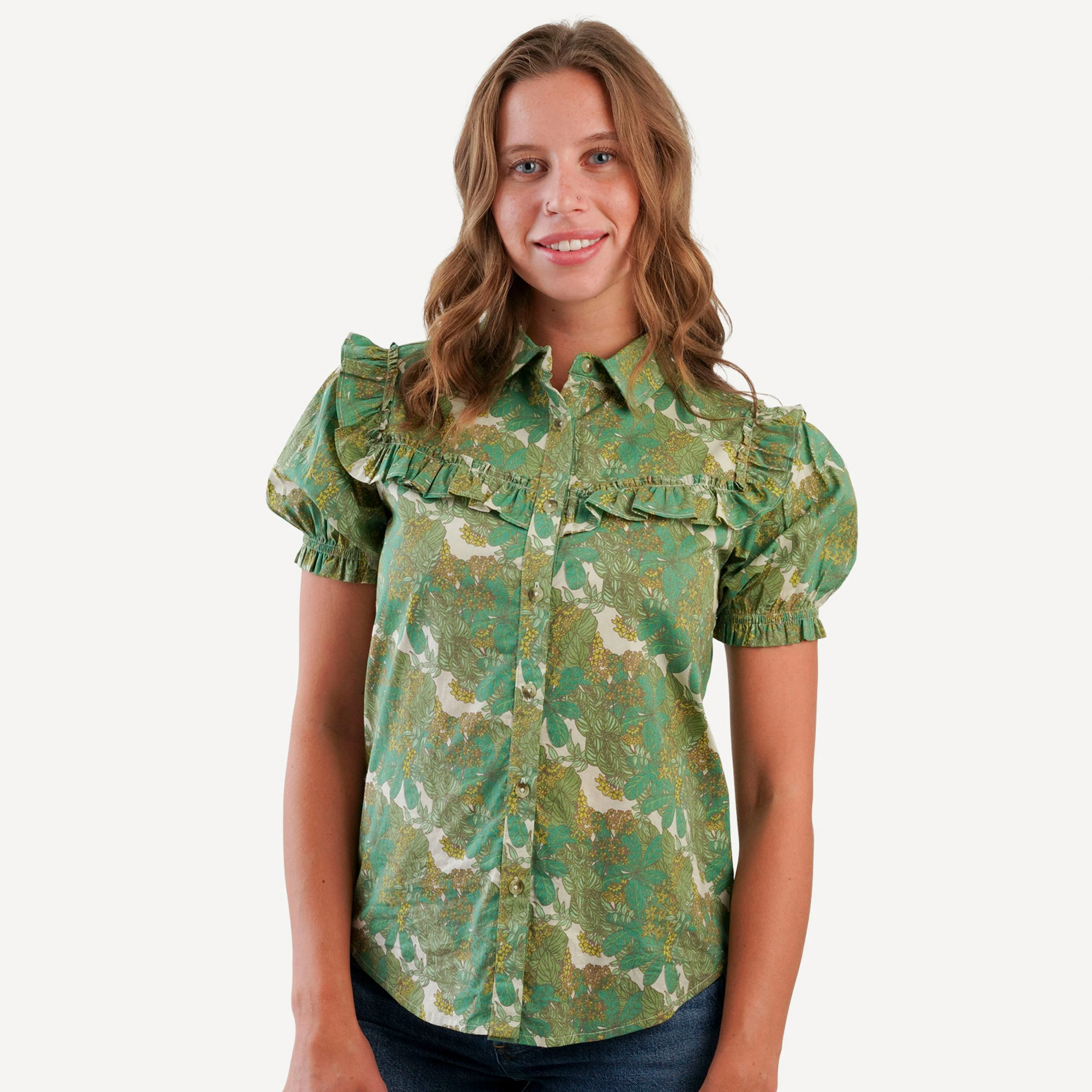 womens goldilocks shirt | endive goldilocks floral | organic cotton woven - Image 3