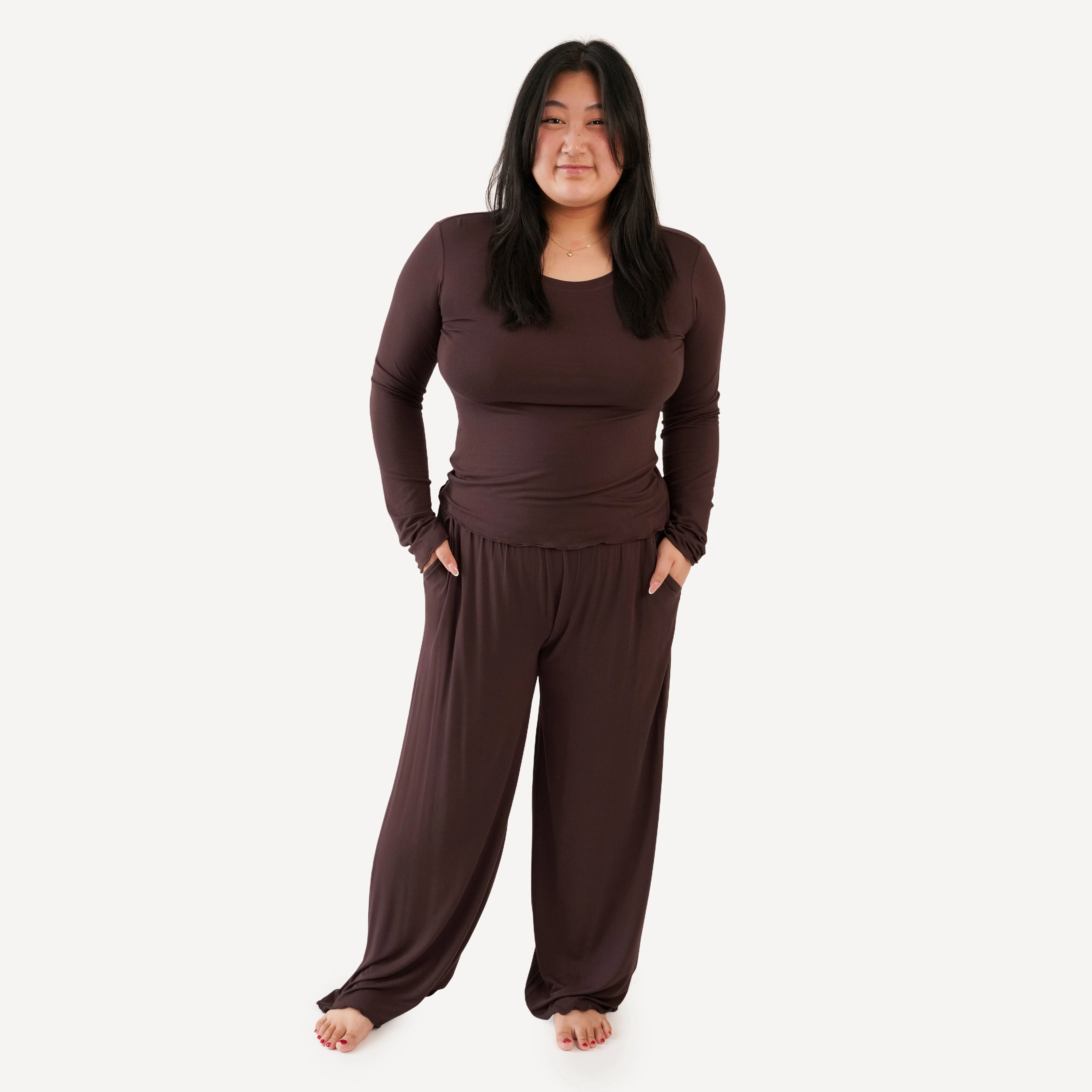 womens long sleeve jade set | dark fig | bamboo