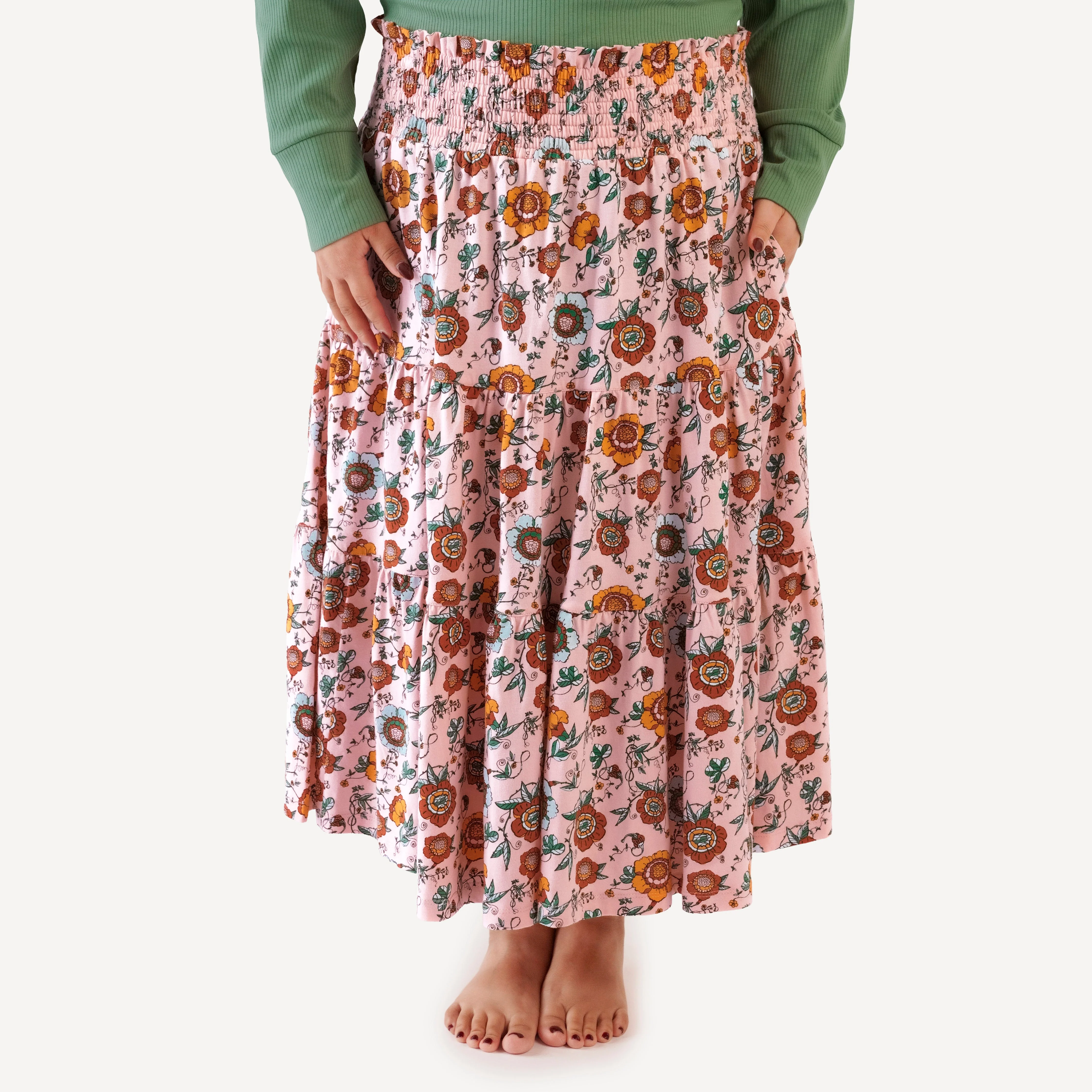 womens maxi skirt | chinoiserie floral | organic cotton jersey