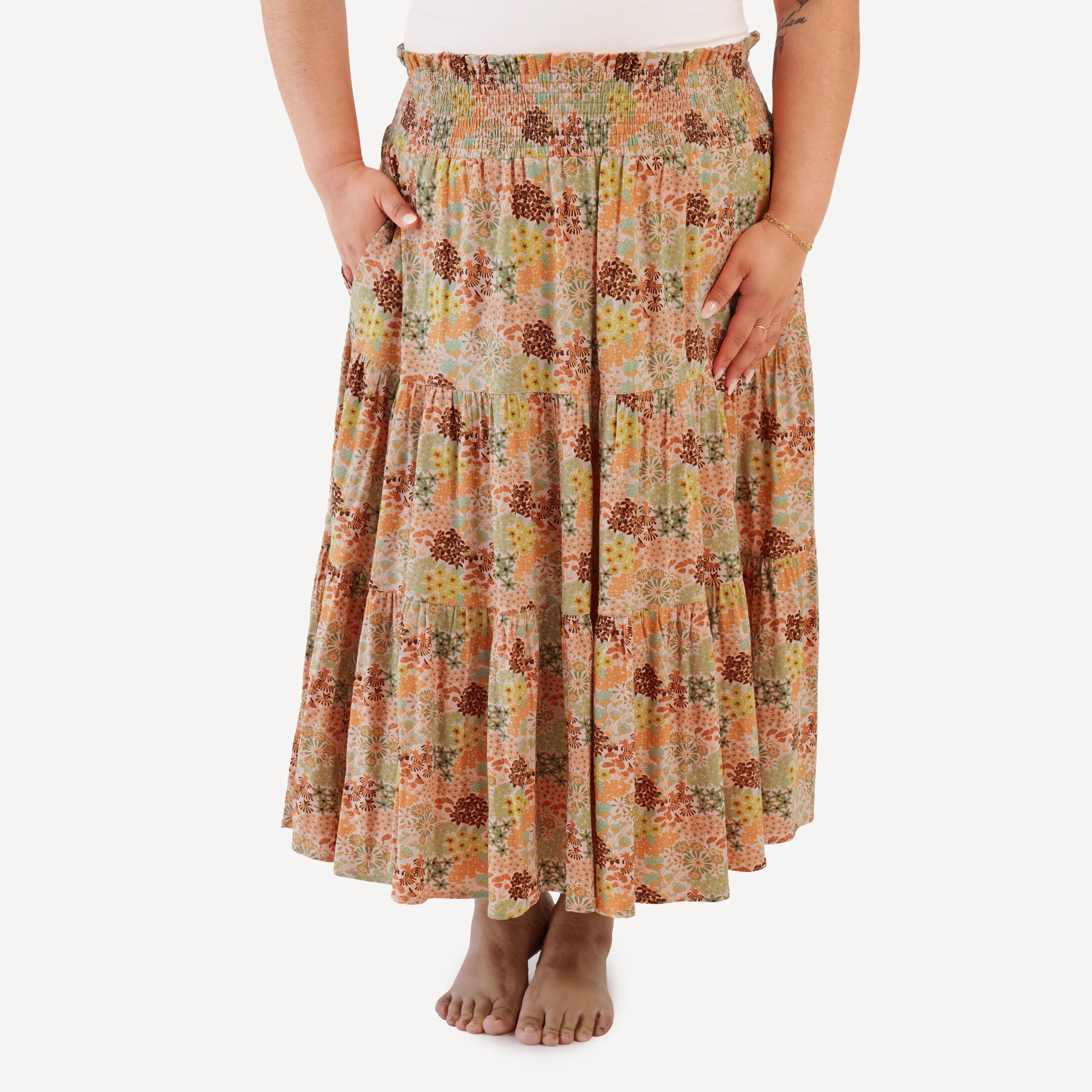 womens maxi skirt | pink ditsy garden | bamboo