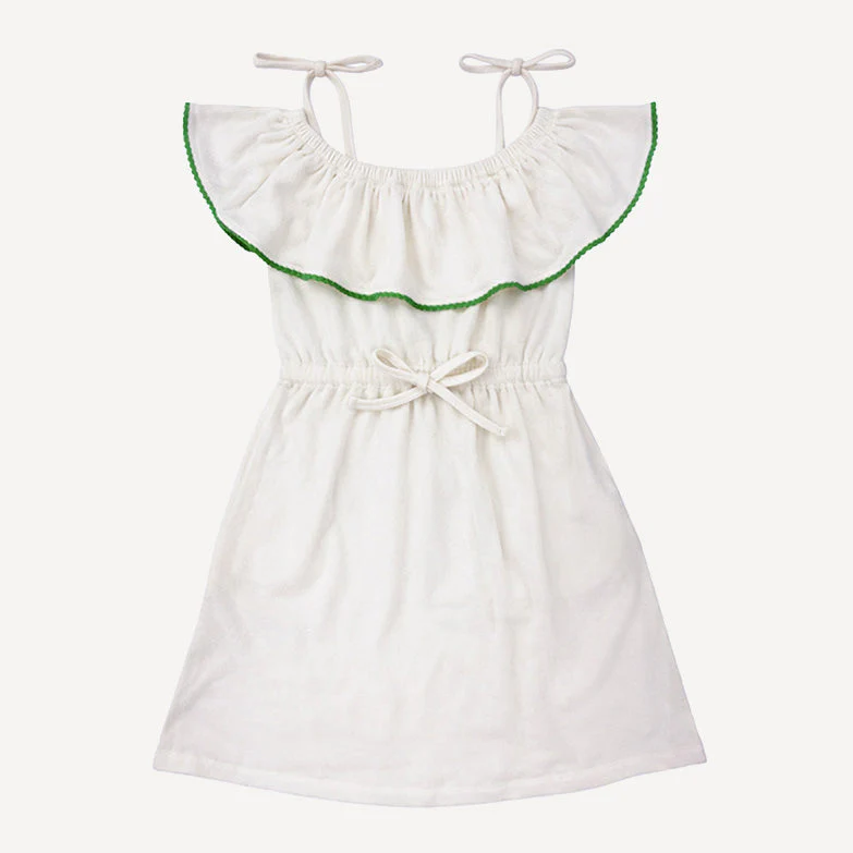 womens off the shoulder ruffle dress | coconut | organic cotton terry - Image 3