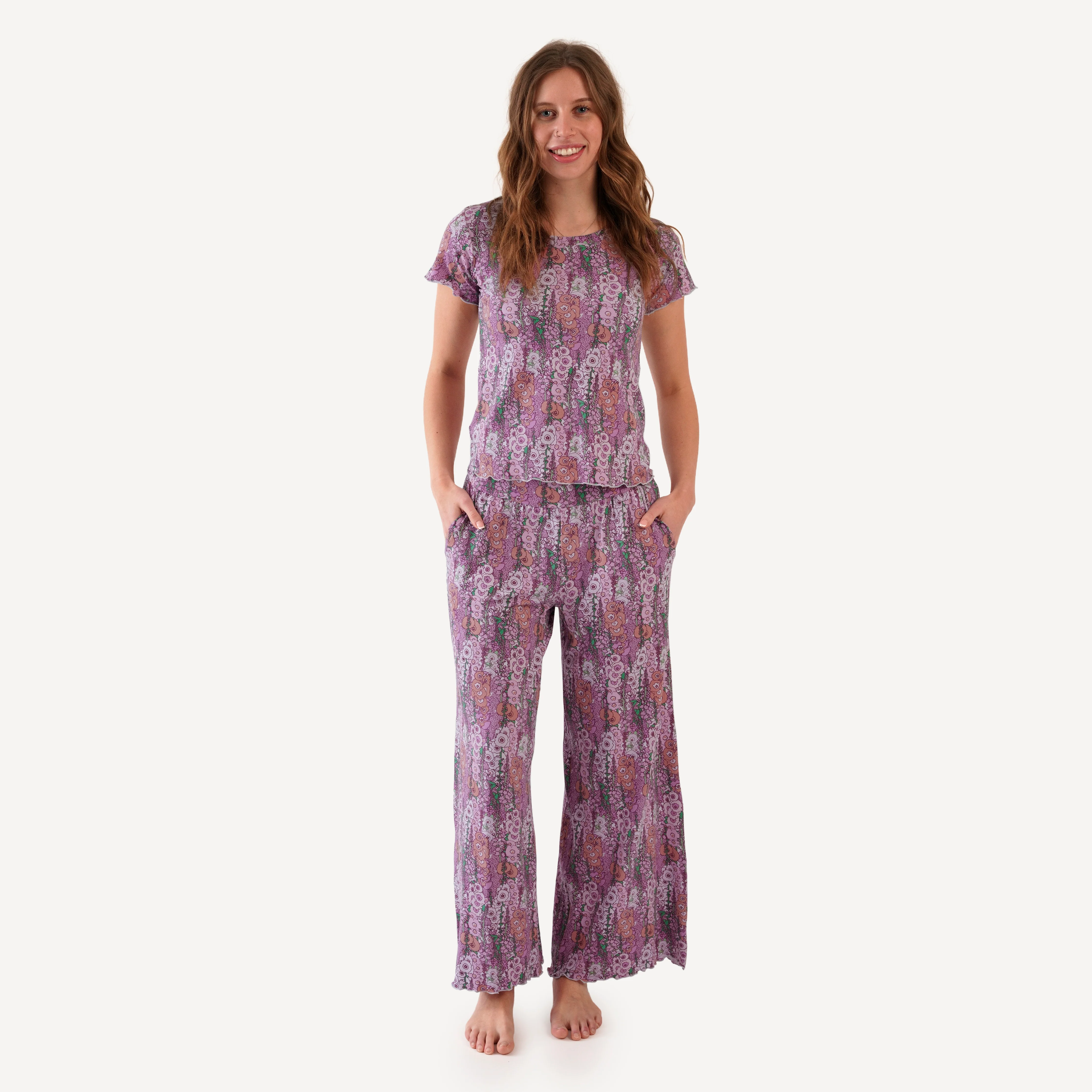 womens short sleeve jade set | orchid hollyhock | bamboo