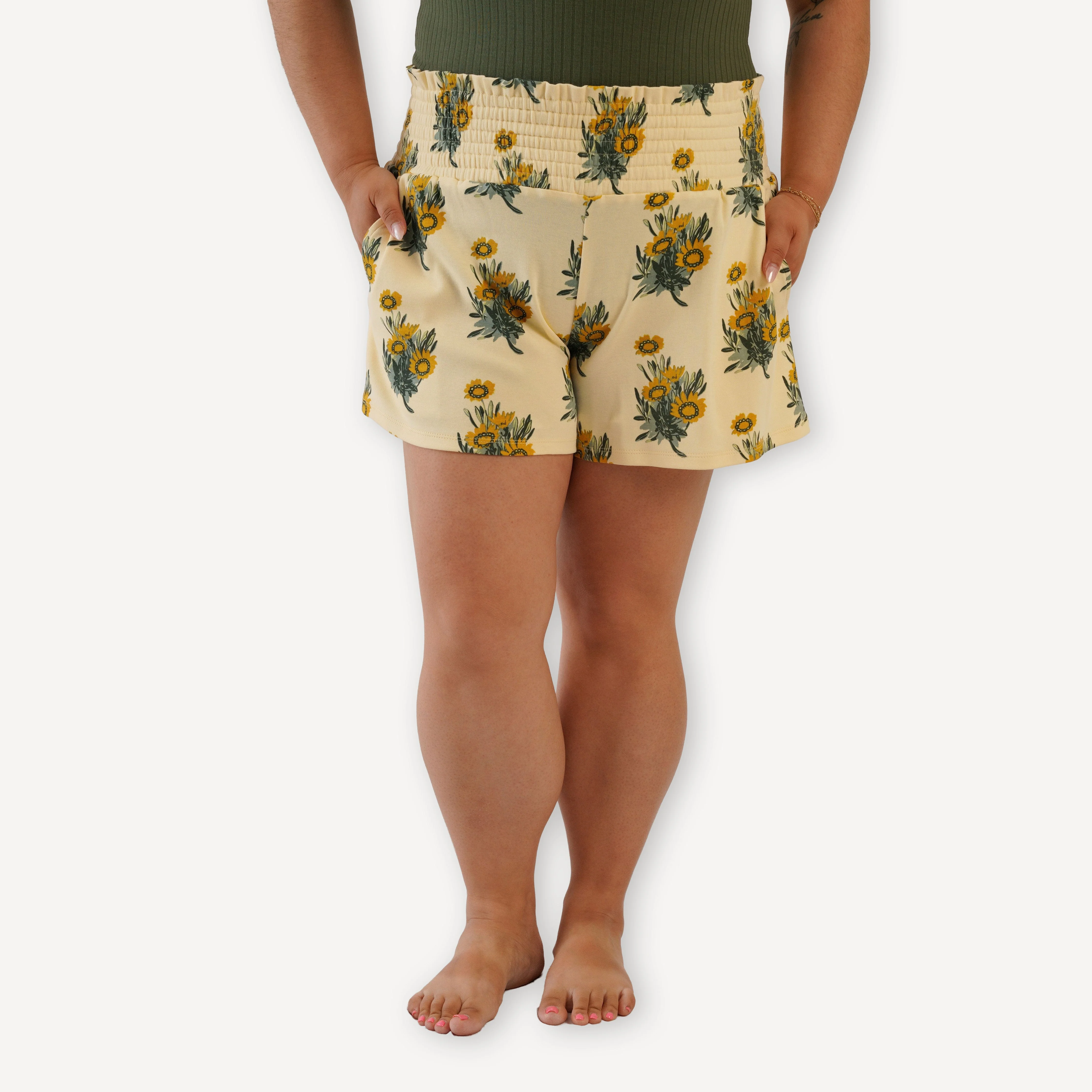 womens smocked short | calendula | organic cotton interlock