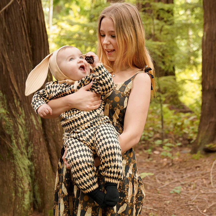 womens spaghetti tie prairie dress | mystical owl | organic cotton woven - Image 3