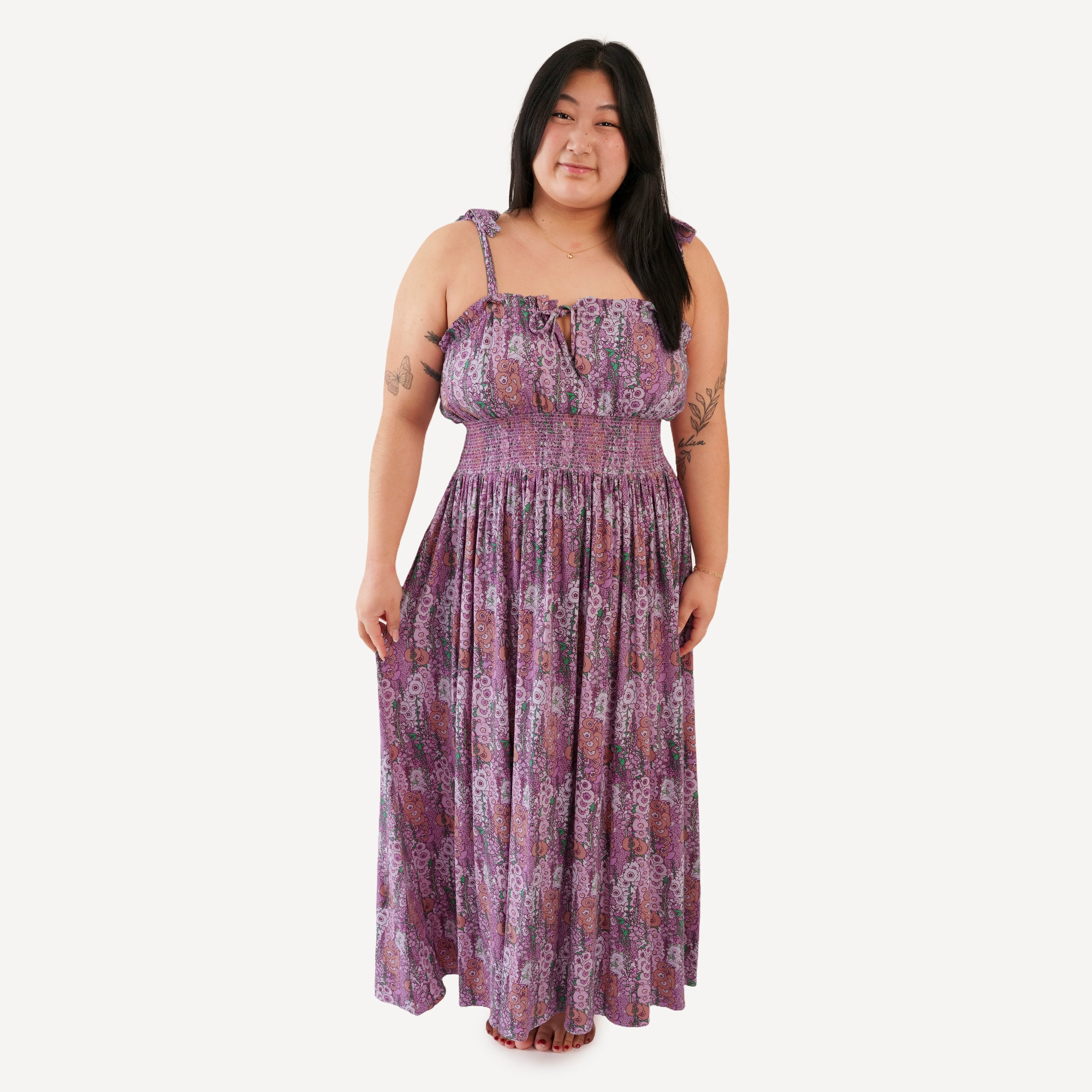 womens spaghetti tie winnie dress | orchid hollyhock | bamboo
