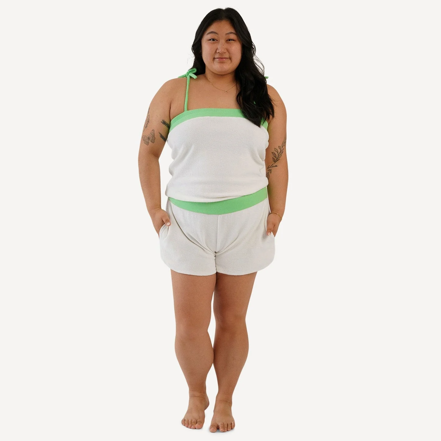 womens tie retro romper | coconut | organic cotton terry