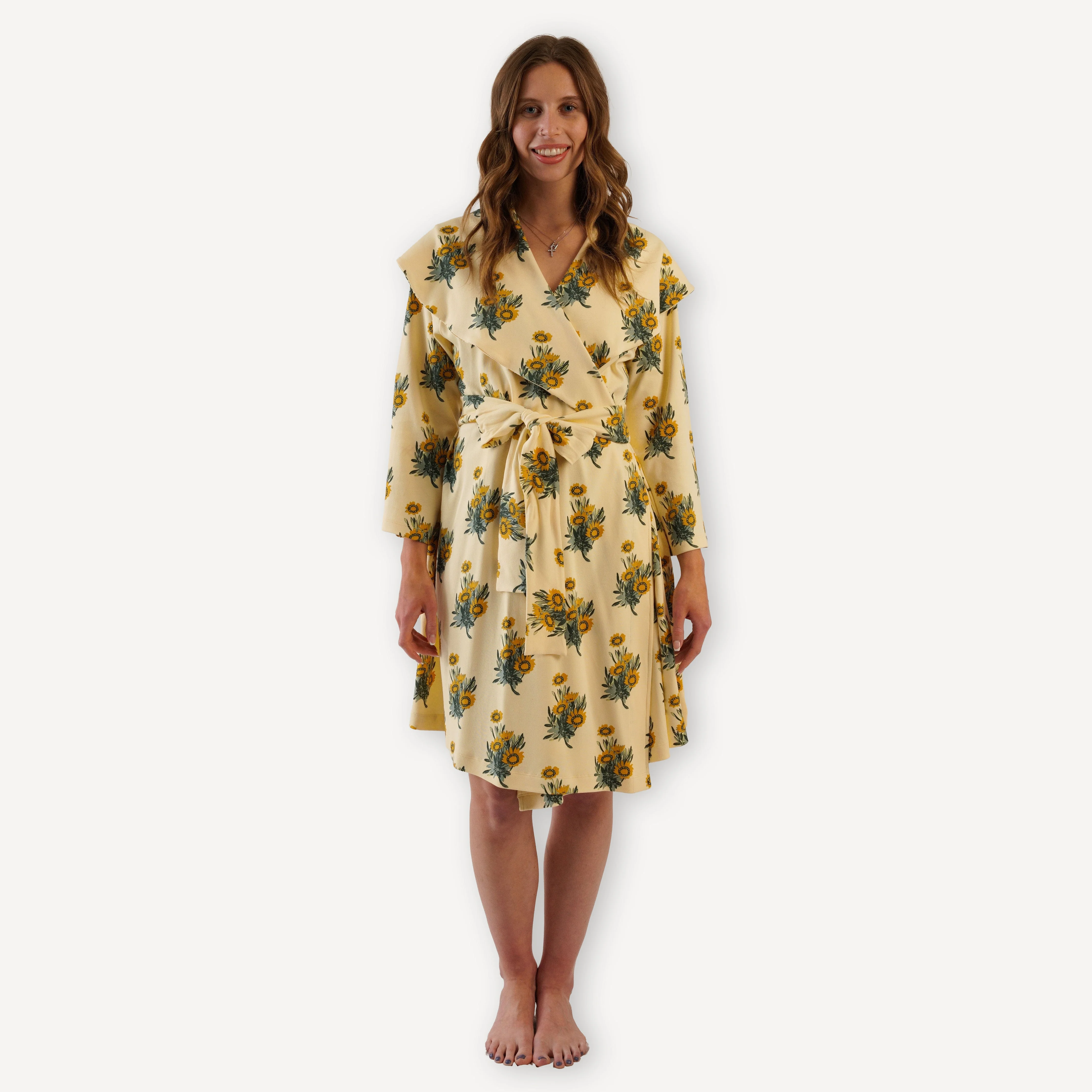 womens wrap robe | calendula | organic cotton interlock
